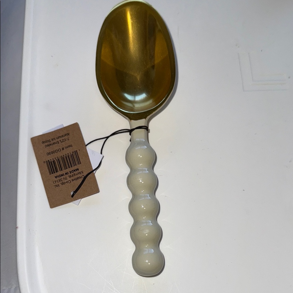 Ew-Creative Co-Op Gold metal  and ceramic Cream Serving Spoon/ scoop